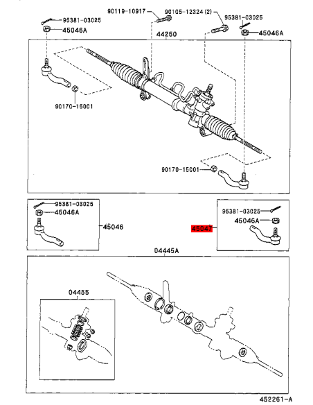 Rotule gauche de crémaillère de direction, pour Toyota Rav4 (2000 à 2005) - Original Toyota Land Cruiser
