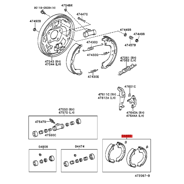 Kit of 4 rear handbrake brake shoes for Toyota...