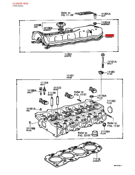 Junta tapa balancines J7 / Toyota Hilux (motor 2l / 2lt) - Original Toyota Land Cruiser