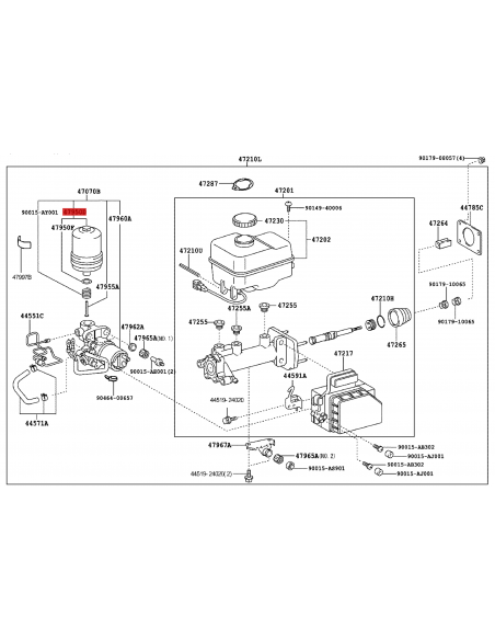Conjunto accumulateur de maître-cylindre de frein J12 / 15 (avec ABS, arrière 8 / 2004) - Original Toyota Land Cruiser