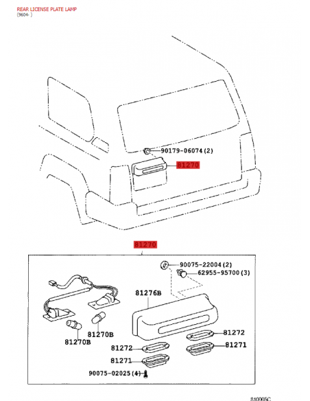 Support + Support de lampe pour plaque d'immatriculation hayon Pour Toyota Land Cruiser J9 - Original Toyota Land Cruiser