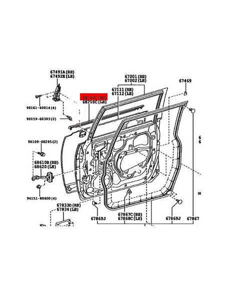 Front right door window frame for Toyota FJ Cruiser - Original Toyota Land Cruiser