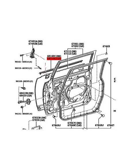 Left front door window frame for Toyota FJ Cruiser - Original Toyota Land Cruiser