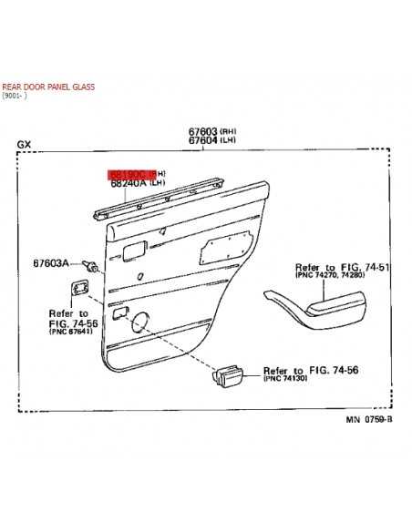 Interior glass panel channel set right rear door J8 - Original Toyota Land Cruiser