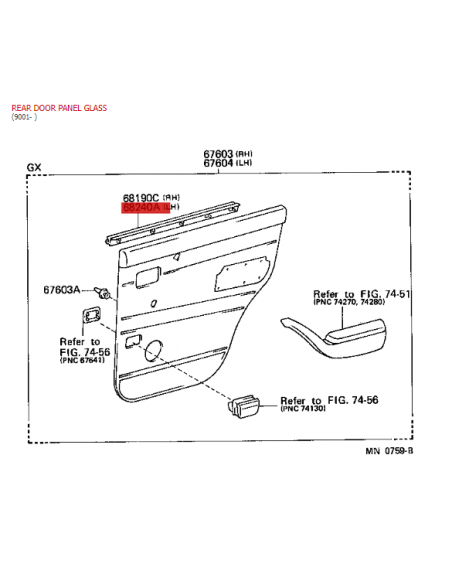 Conjunto canaleta panel interior cristal puerta izquierda trasera J8 - Original Toyota Land Cruiser