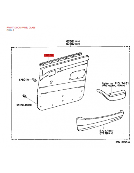 Conjunto canaleta panel interior cristal puerta delantera J8 - Original Toyota Land Cruiser