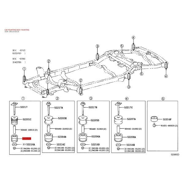 Silentblock body No.1 front lower, For Toyota...
