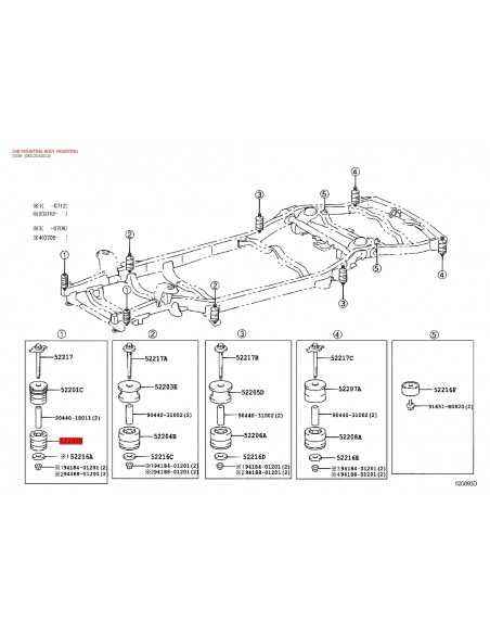 Silentblock body nº1 front lower J12 / FJ Cruiser - Original Toyota Land Cruiser