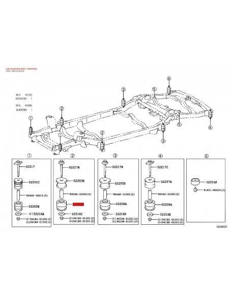 Silentblock carrozzeria nº2 inferiore per Toyota Land Cruiser J12 / FJ Cruiser - Originale Toyota Land Cruiser