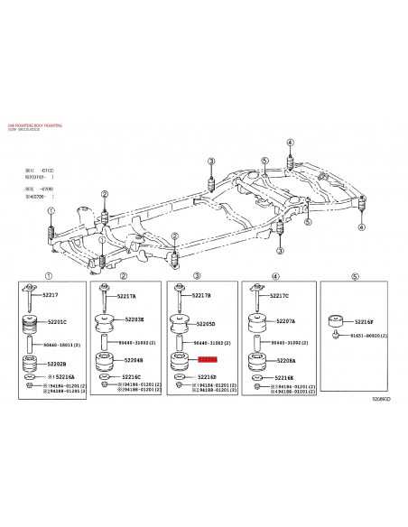 Silentbloc de carrosserie n°3 inférieur, Pour Toyota Land Cruiser J12 / FJ Cruiser - Original Toyota Land Cruiser