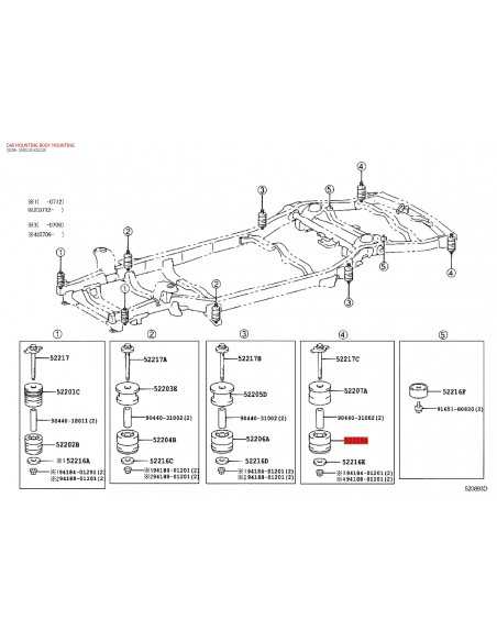 Silentblock Karosserie Nr. 4 unten für Toyota Land Cruiser J12 / 15 / FJ Cruiser - Original Toyota Land Cruiser