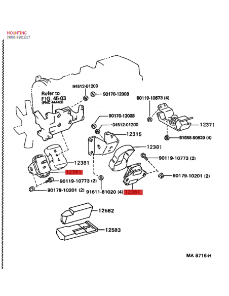 Silentblock or engine support for J7 / Toyota Hilux (2lt / 2l engine) - Original Toyota Land Cruiser