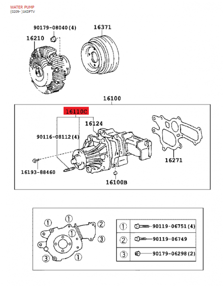 Bomba de agua Aisin Toyota Land Cruiser J7 / 9 / 12 / 15 (simple) Aisin