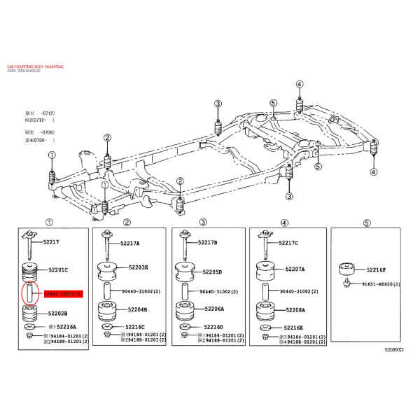 Silentbloc de carrosserie n°1 pour Toyota Land...