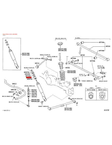 Silentblock amortiguador trasero superior (parte baja) J12 - Original Toyota Land Cruiser