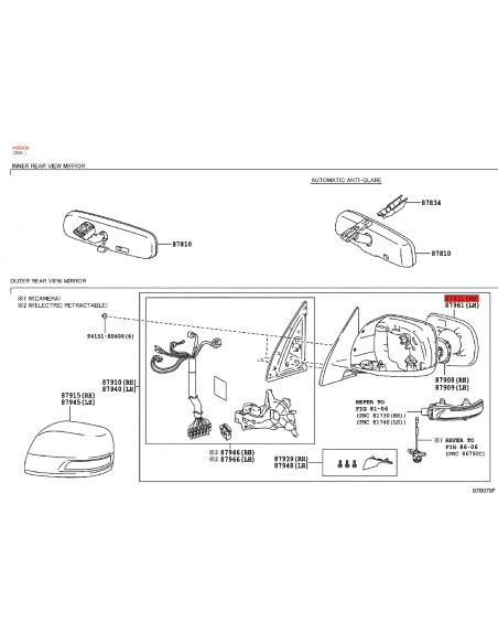 Right side mirror or glass for Toyota Land Cruiser J15 - Original Toyota Land Cruiser
