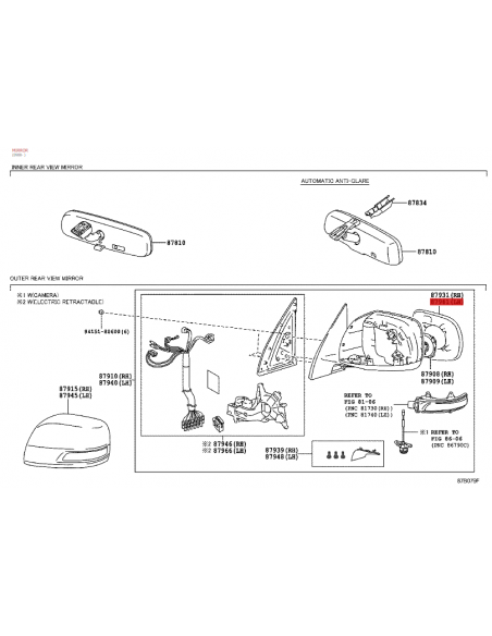 Left side mirror or glass, For Toyota Land Cruiser J15 - Original Toyota Land Cruiser