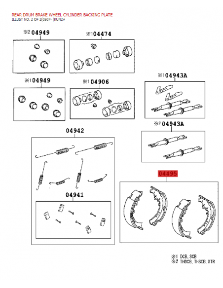 Kit of 4 rear brake shoes for Toyota Hilux Revo - Original Toyota Land Cruiser