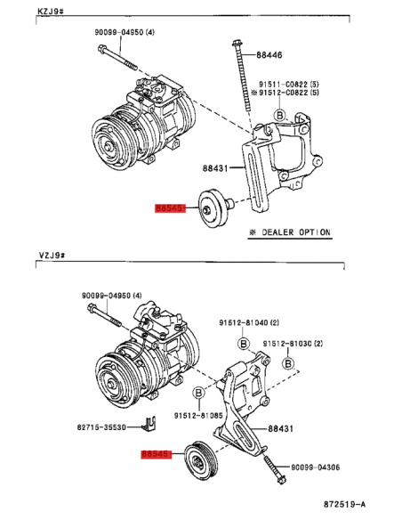 Puleggia aria condizionata Per Toyota Land Cruiser J9 (motore 1kzte) - Originale Toyota Land Cruiser