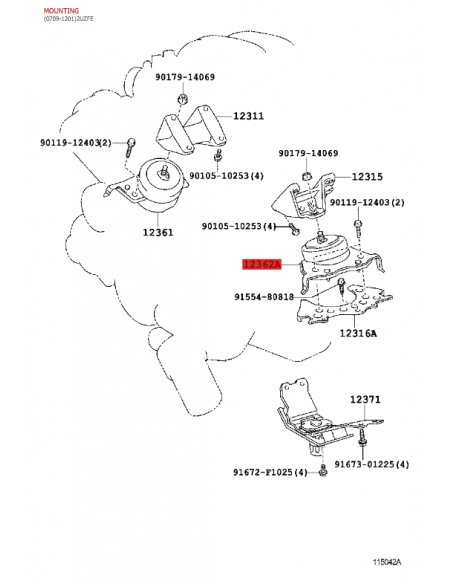 Left engine mount or support for Toyota Land Cruiser j20 (2VZFE gasoline engine) - Genuine Toyota Land Cruiser