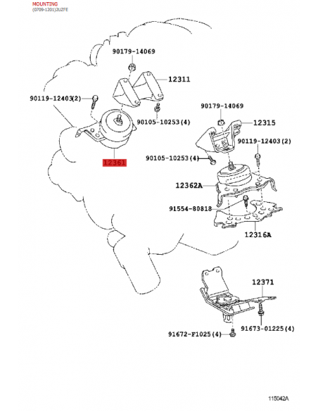 Soporte o taco motor derecho j20 (motor 2VZFE) - Original Toyota Land Cruiser
