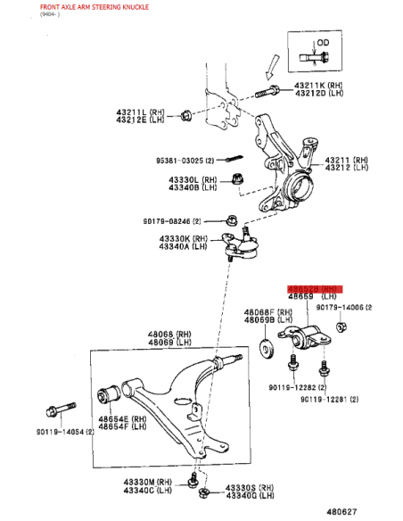 Silentblock trapecio inferior delantero derecho (parte trasera) Rav4 (1994-2000) - Original Toyota Land Cruiser