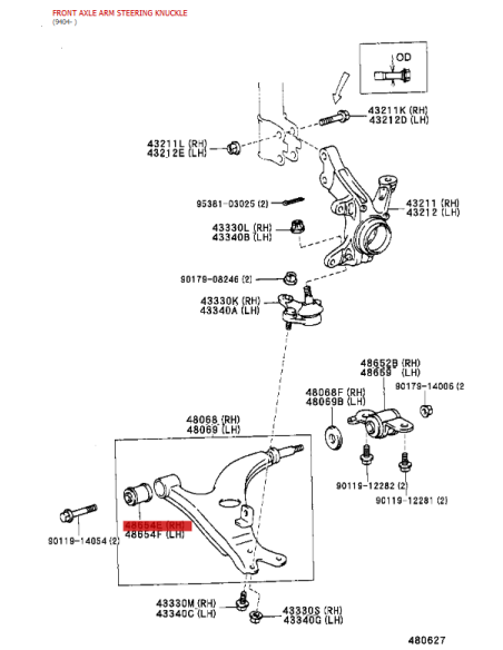 Silentblock trapecio inferior delantero N-1 (parte delantera) Rav4 (1994-2000) - Original Toyota Land Cruiser