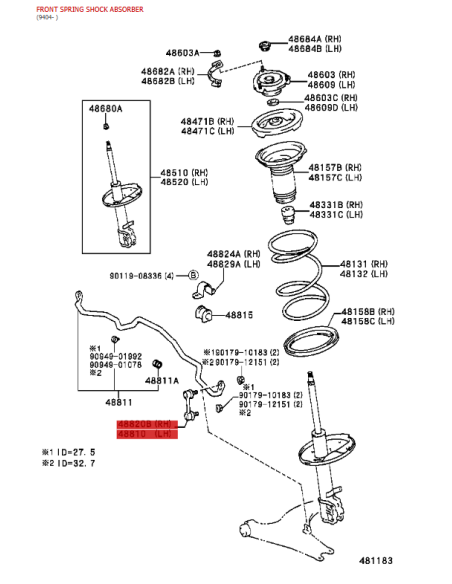 Biellette de barre stabilisatrice avant pour Toyota Rav4 (1994 à 2000) - Original Toyota Land Cruiser