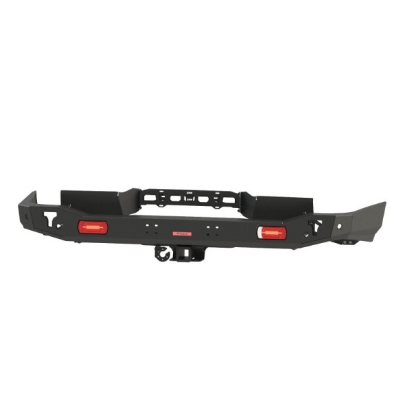 Long rear bumper made of reinforced steel with...