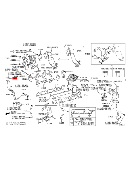 Assembly tube oil outlet greasing turbo J9 / 12 / 15 (engine 1KDFTV) - Original Toyota Land Cruiser