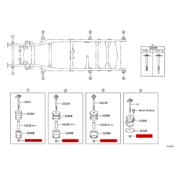 Tuerca, vis silentblock pour carrosserie Toyota...