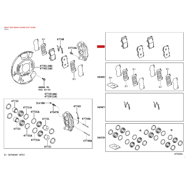 Kit of 4 front brake pads for Toyota Land...