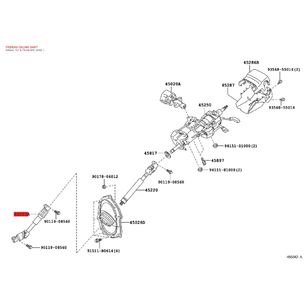 Untere Mittel-Lenksäule für Toyota Land Cruiser...