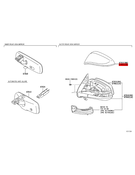 Left side mirror cover for Toyota Hilux Revo - Original Toyota Land Cruiser