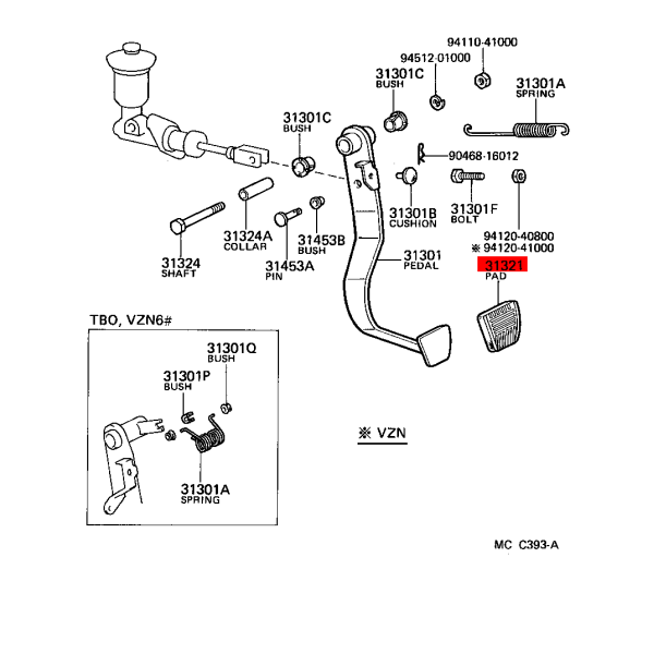 Gomma pedale del freno o frizione, per Toyota...
