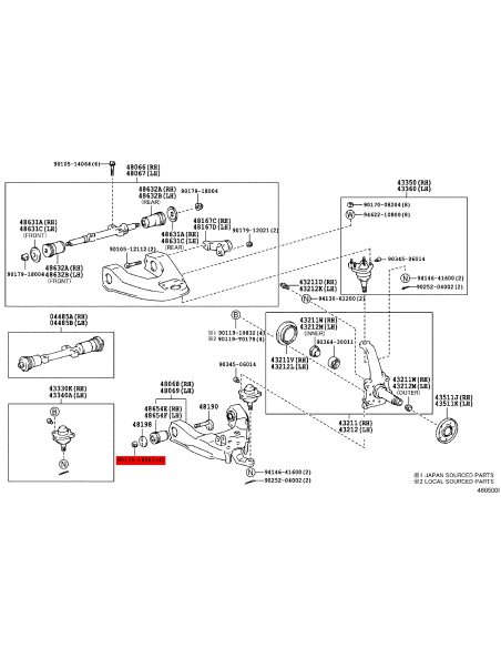 Tuerca del trapecio inferior para Toyota Hilux / 4Runner - Original Toyota Land Cruiser