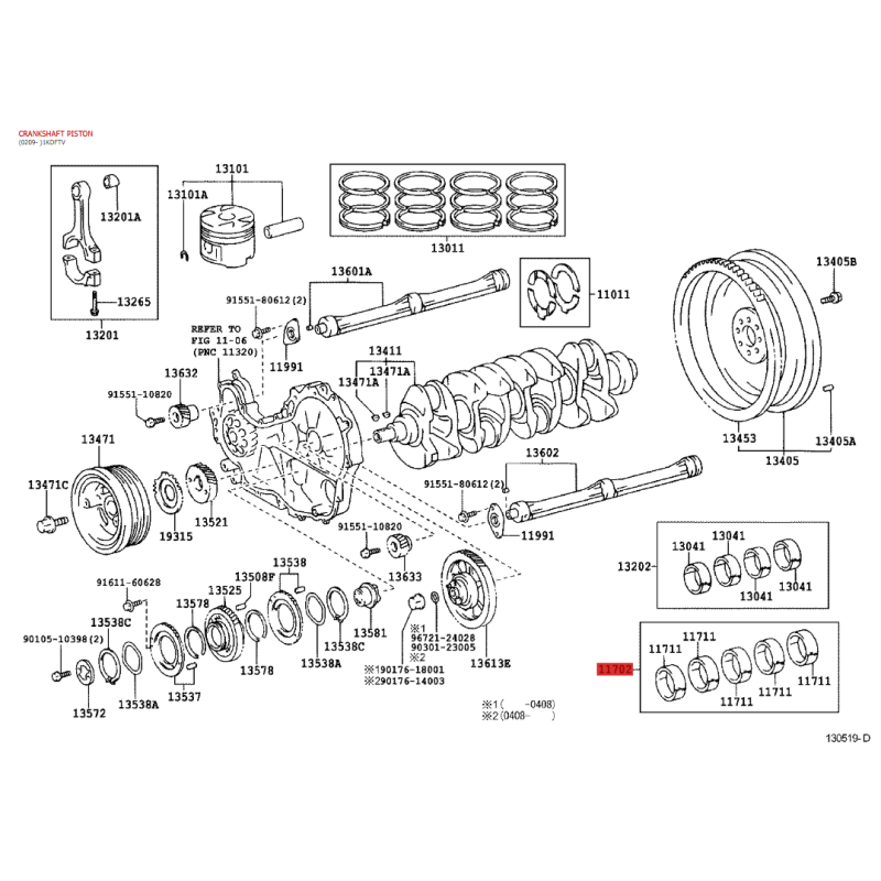 Kit de 5 casquillos de bancada sobremedida (+50) para Toyota Land Cruiser J7/9/12/Hilux/4Runner - Original Toyota Land Cruiser