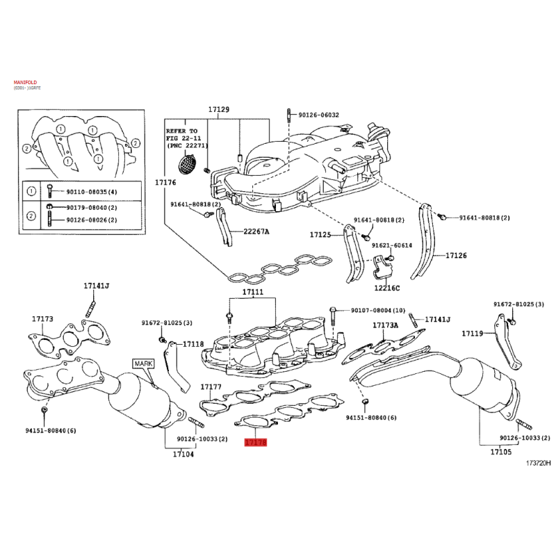 Junta des Ansaugkrümmers (N-2) für Toyota Land Cruiser J12 / FJ (1GRFE, vor 2010) - Original Toyota Land Cruiser