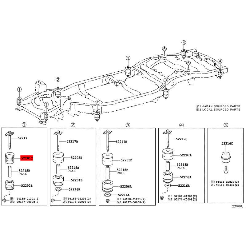 Silentblock Karosserie Nr. 1 oben für Toyota Land Cruiser J20 - Original Toyota Land Cruiser