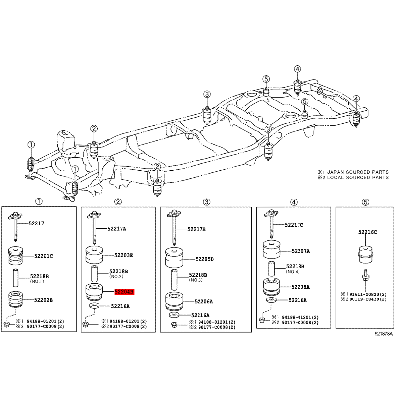 Silentblock Karosserie Nr. 2 unten für Toyota Land Cruiser J20 - Original Toyota Land Cruiser