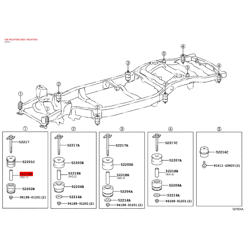 Casquillo del silentblock della carrozzeria n.1 per Toyota Land Cruiser J20 - Originale Toyota Land Cruiser