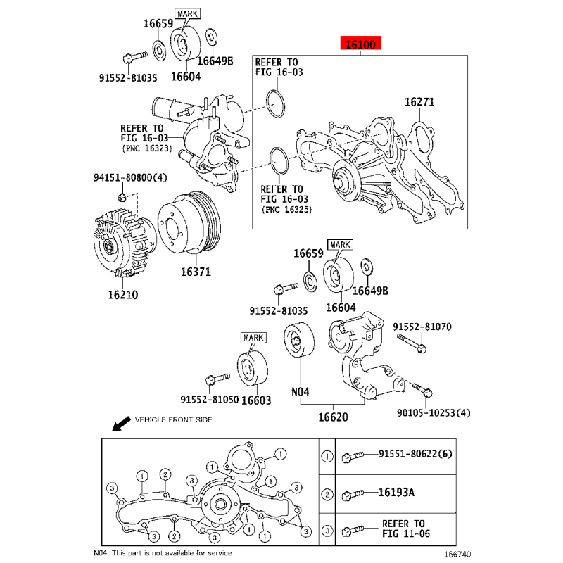 Bomba d'eau pour Toyota Land Cruiser J15 / FJ Cruiser (1GRFE) - Original Toyota Land Cruiser