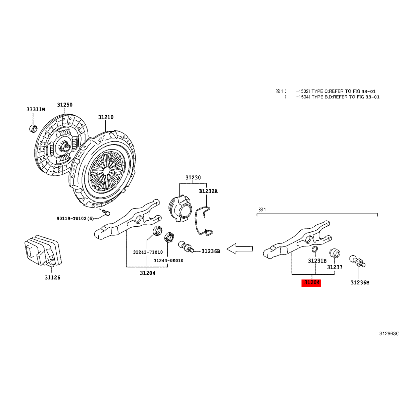 Gearbox fork for Toyota Hilux Vigo (type-C) - Original Toyota Land Cruiser
