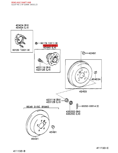 Rear hub for Toyota Rav4 (2000 to 11 / 2005) -...