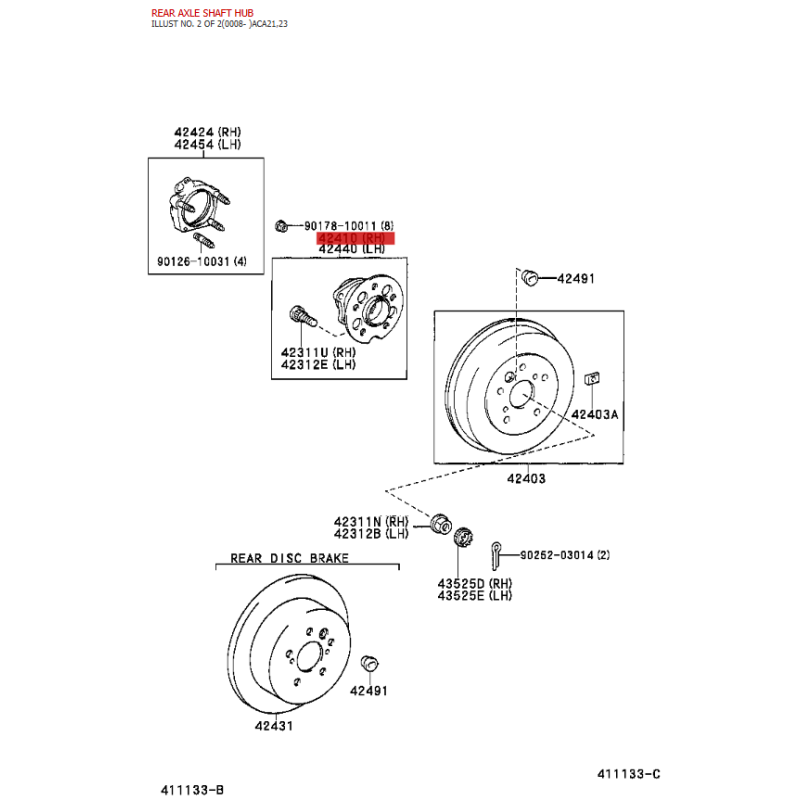 Rear hub for Toyota Rav4 (2000 to 11 / 2005) - Original Toyota Land Cruiser