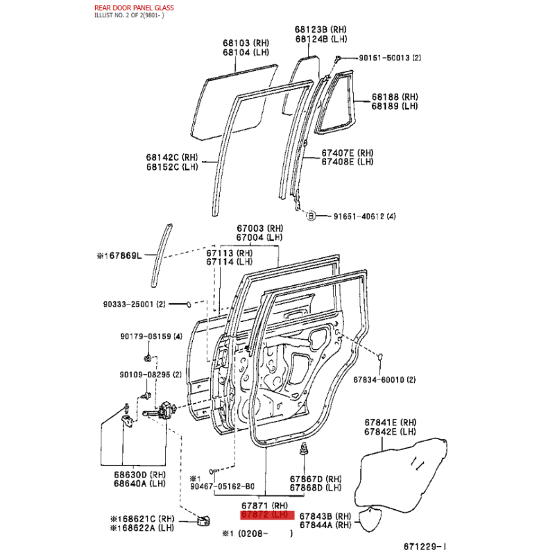Goma exterior de puerta izquierda trasera para Toyota Land Cruiser J10 - Original Toyota Land Cruiser