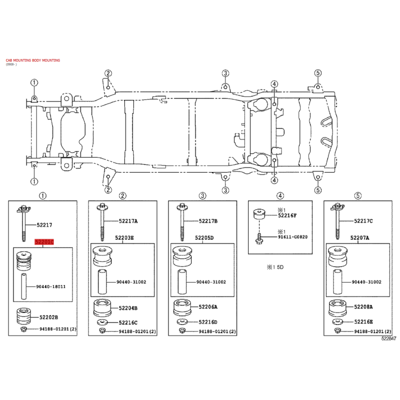 Silentblock de carrocería n.º 1 delantero superior para Toyota Land Cruiser J15 - Original Toyota Land Cruiser