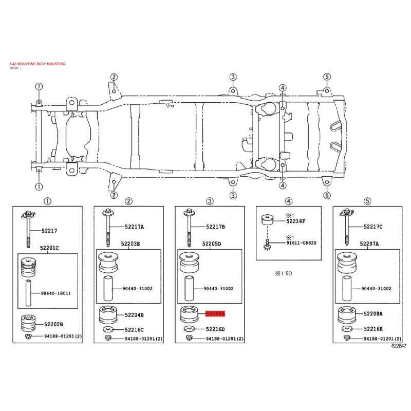 Copie du silentbloc de carrosserie nº3 inférieur pour Toyota Land Cruiser J15 - Original Toyota Land Cruiser