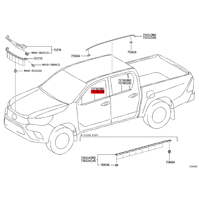 Moldura o lamelunas exterior de ventana de puerta delantera izquierda para Toyota Hilux Revo - Original Toyota Land Cruiser