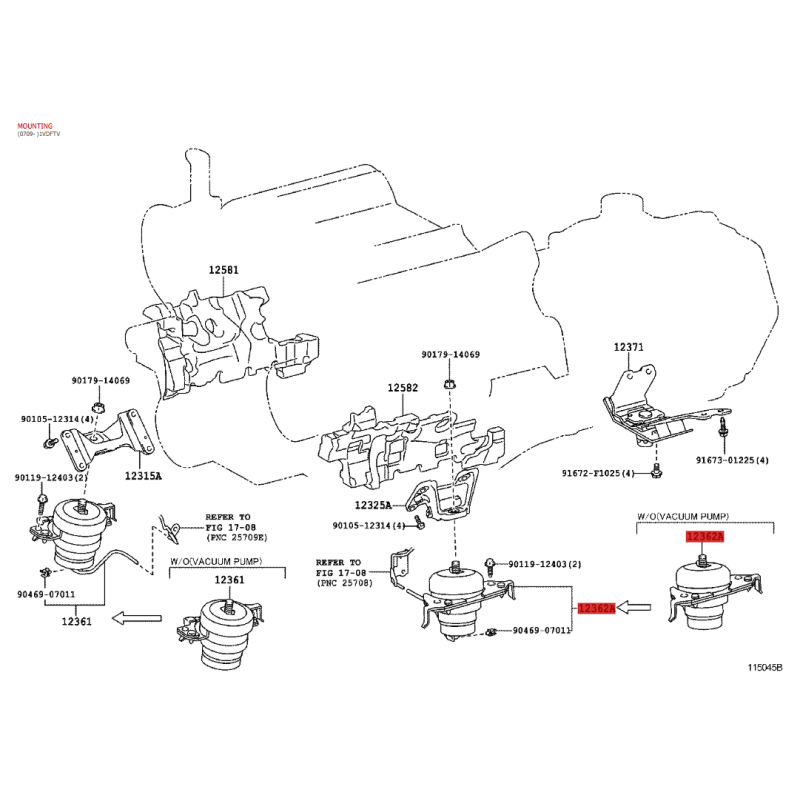 Soporte oder linker Motorhalter für den Toyota Land Cruiser J20 (Motor 1VDFTV, Diesel) - Original Toyota Land Cruiser